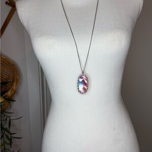 Kendra Scott Reid Long Pendant Necklace Iridescent Abalone Silver Tone